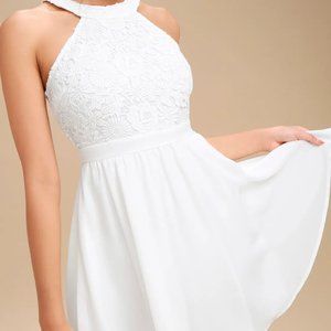 Lulus Lover's Game White Lace Skater Dress NWT